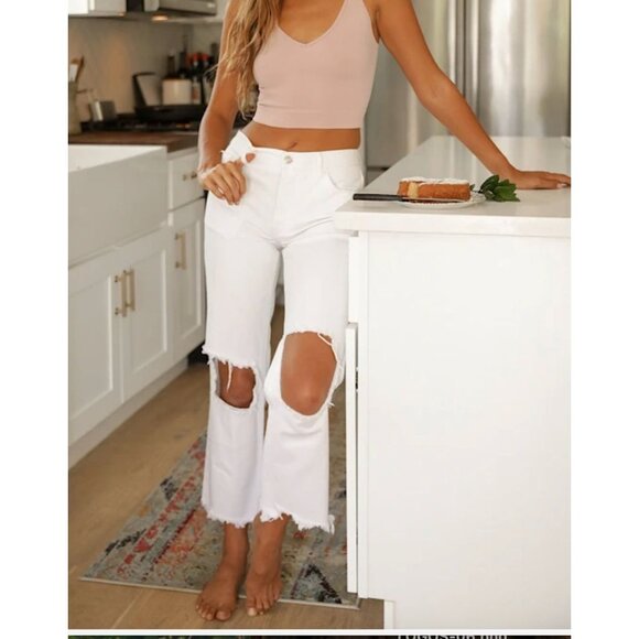 Free People Denim - WE THE FREE x free people maggie mid rise straight jeans in white size 31